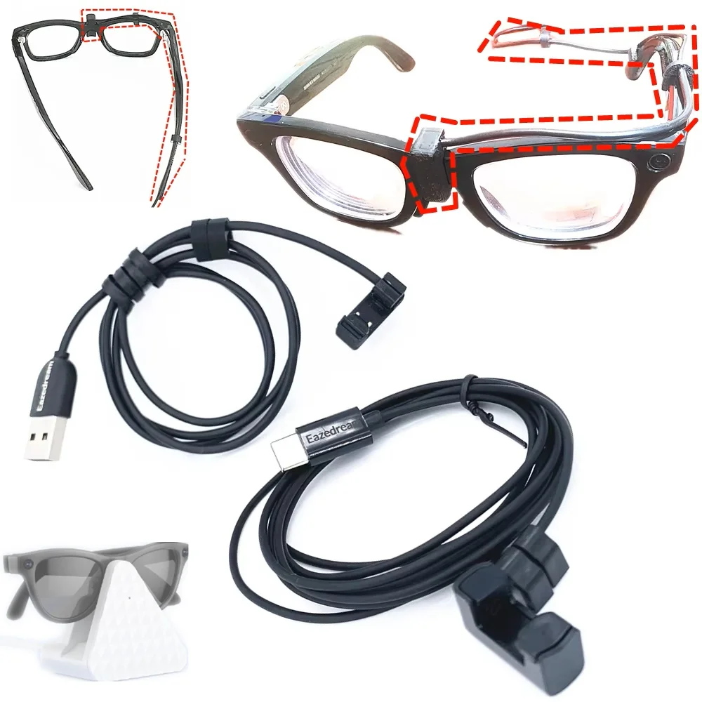 Cabo de carregamento USB / Type-C suporta carga direta sem estojo e alimentação contínua para óculos Ray-Ban Meta Smart Rayban AR