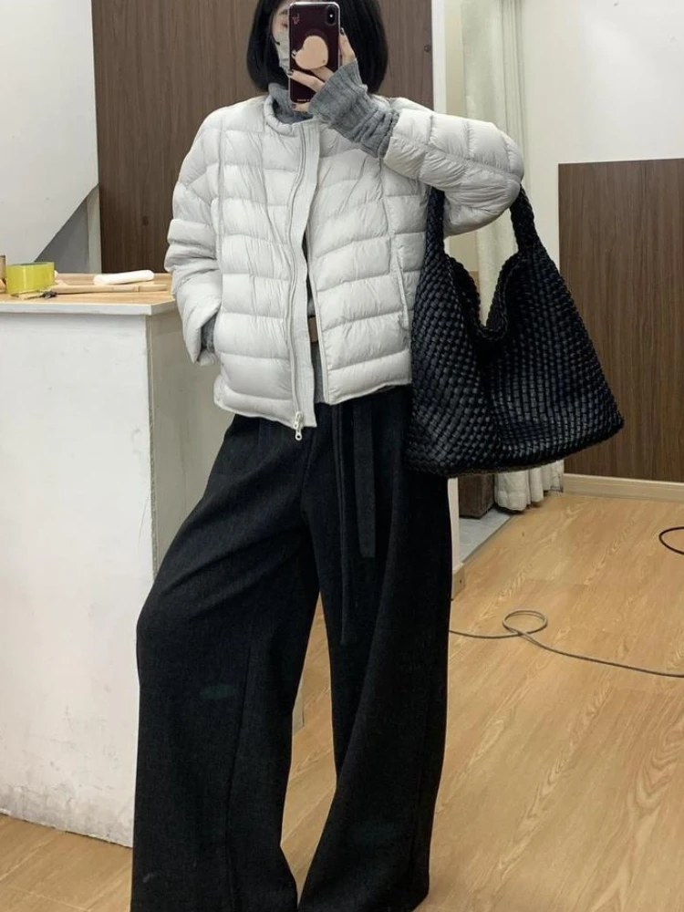 Padded Short Cotton Jacket Women Winter Warm Thick Coat Minimalist Casual Style Round Neck Outerwear Daily Streetwear Fashion