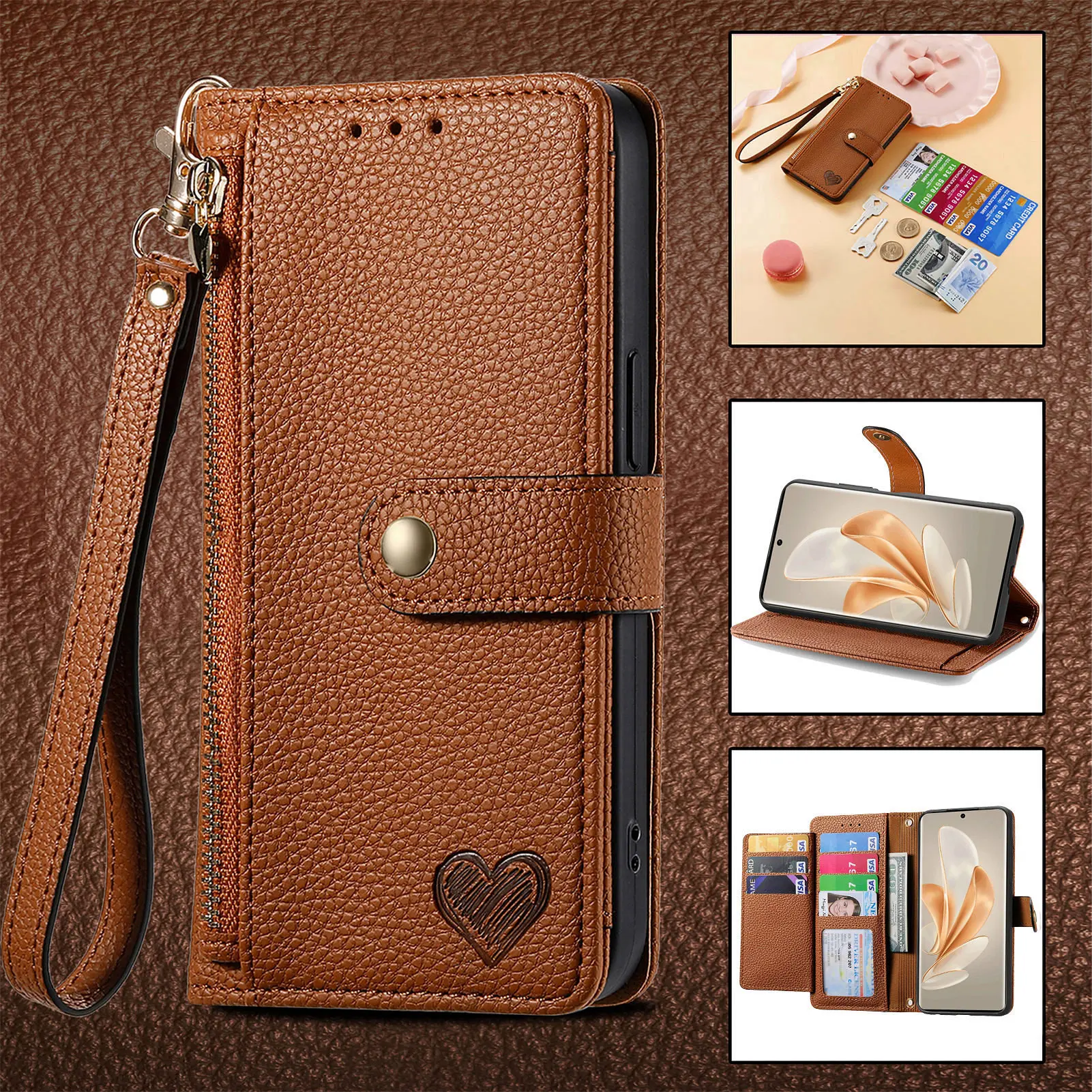 

Чехол-кошелек-сумка для OPPO A18 A17 A16 A15 A12 A11X A9 A7 A5 A3 A2 A1 Multi 7 карт на молнии через плечо с откидной крышкой