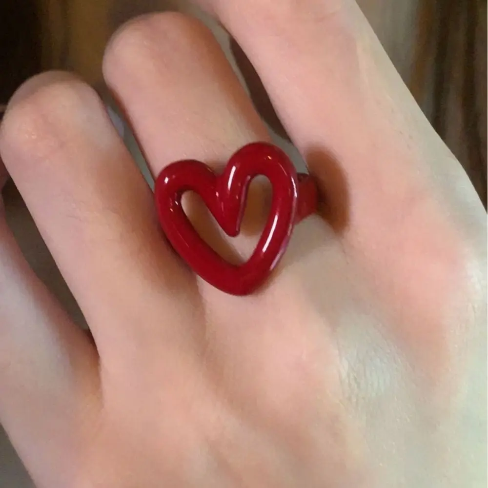 Trendy Metal Red Open Ring Enamel Heart Gift Adjustable Ring Elegant Y2K Opening Rings Jewelry Gift