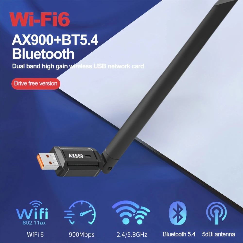 WiFi 6 AX900 Bluetooth 5.4 WiFi USB Network Card Wireless Dual Band 2.4G&5GHz Wi-Fi Antenna For PC/Laptop Win10/11 Driver Free