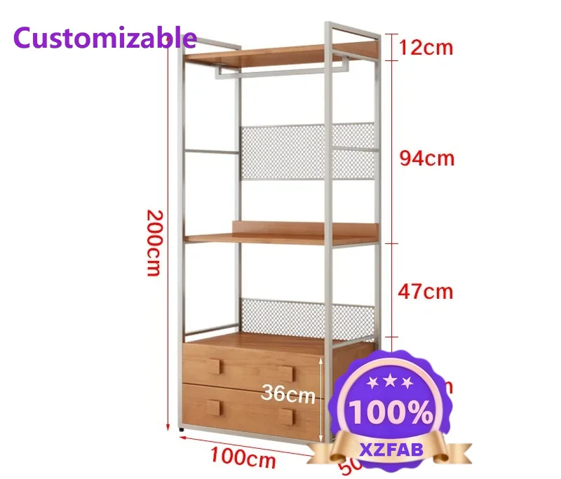 Factory Direct 2026 Walk-in closet rack light luxury wrought iron cloakroom floor rack open hanger bedroom metal wardrobe