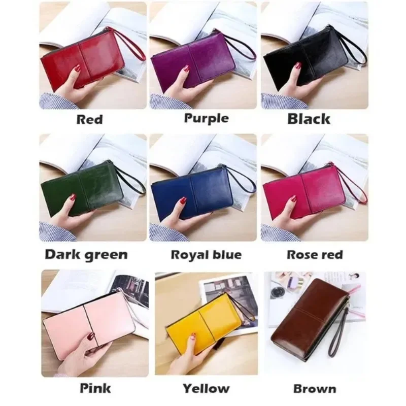 1 Pc Women's Fashion Clutch Long Purse Card Coin Wallet Pure Color Handbag with Money Clip for Ladies