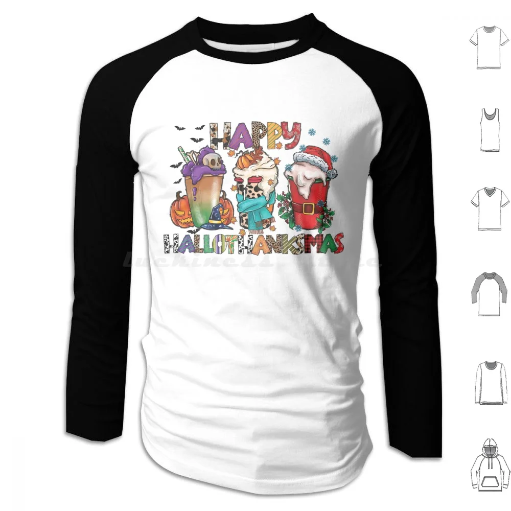 Hallothanksmas Coffee Cup Lover Holiday Season Spooky Ghost Season Happy Christmas Halloween Thanksgiving Pumpkin Fall Hoodie