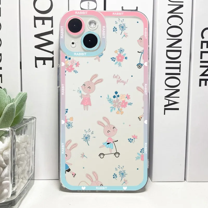 Cute Rabbit Phone Case Telefoon For IPhone 14ProMax 13 14 12 11 Pro Max Mini Transparent Angel Eyes Cover