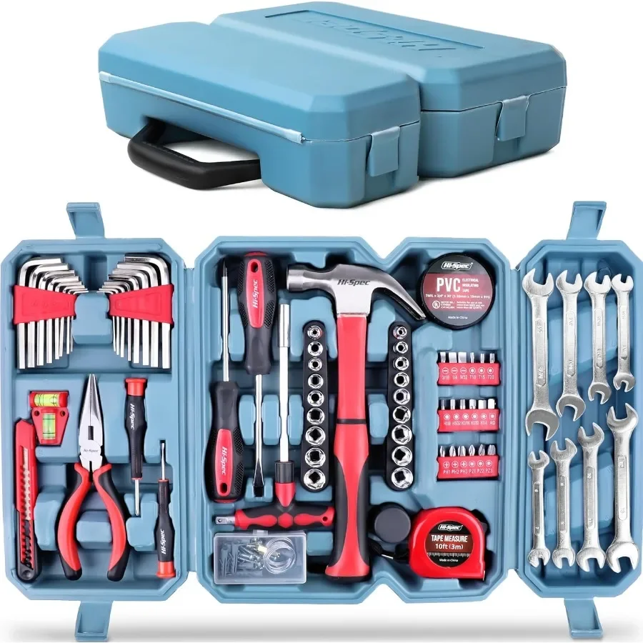 

73pc Home and Garage Tool Kit Set for Essential Household and Auto Repair Tasks Includes Pliers Sockets Wrenches and Hex Key Se