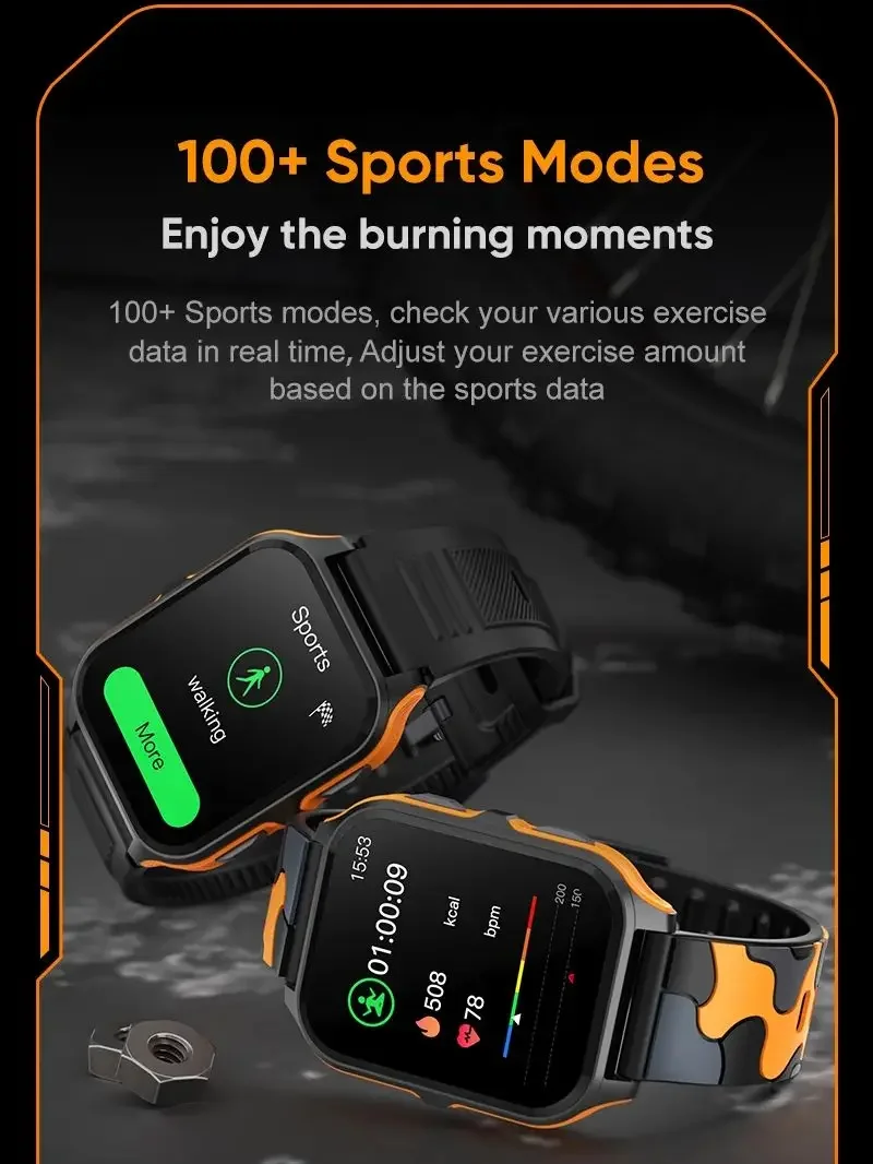 IP68 wasserdichte Smartwatch für Männer, Bluetooth-Anrufe, Gesundheitsüberwachung, mehrere Outdoor-Sportmodi (kompatibel mit Android IOS)