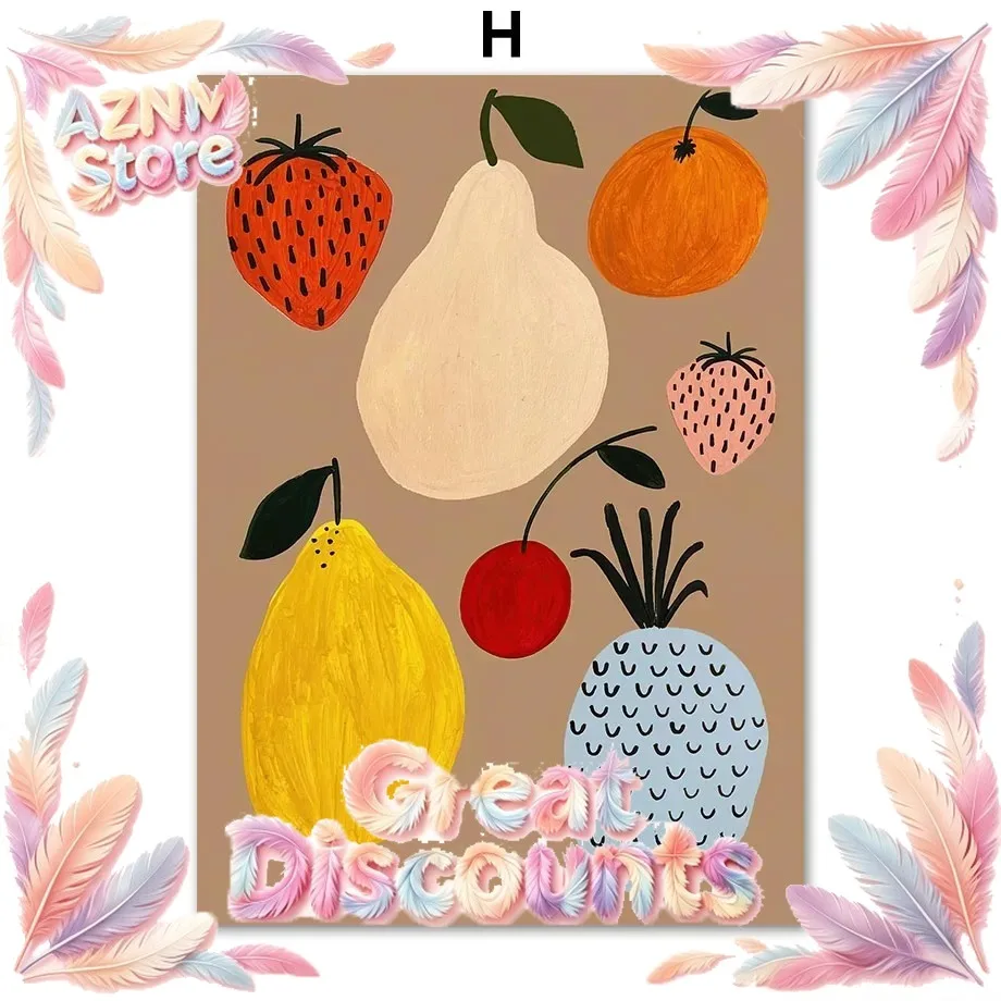 2026 Abstract Fruit Art Poster Lemon Apple Pear Cartoon Picture Canvas Printed Wall Decoration Children'S Room Gift Home Decor