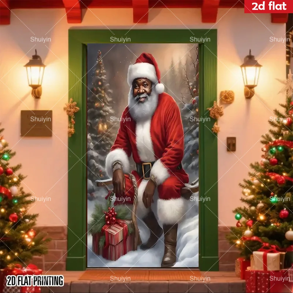 1Pc Santa Claus 2D Door Banner Merry Christmas Party Decor for Indoor Outdoor Front Door Home Wall New Year Eve Backdrop Curtain view 6