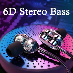 Wired Headphone 3.5mm Earphones 6D HiFi Stereo Noise Reduction Earbuds Sports Headsets with Mic for iPhone Xiaomi Huawei Samsung