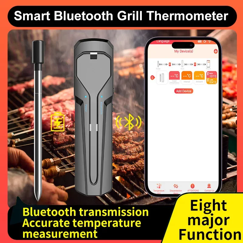 

Digital Meat Thermometer Bluetooth Wireless Food Thermometer Probes 250 Meters Transmission Distance for Oven Grill BBQ Kitchen