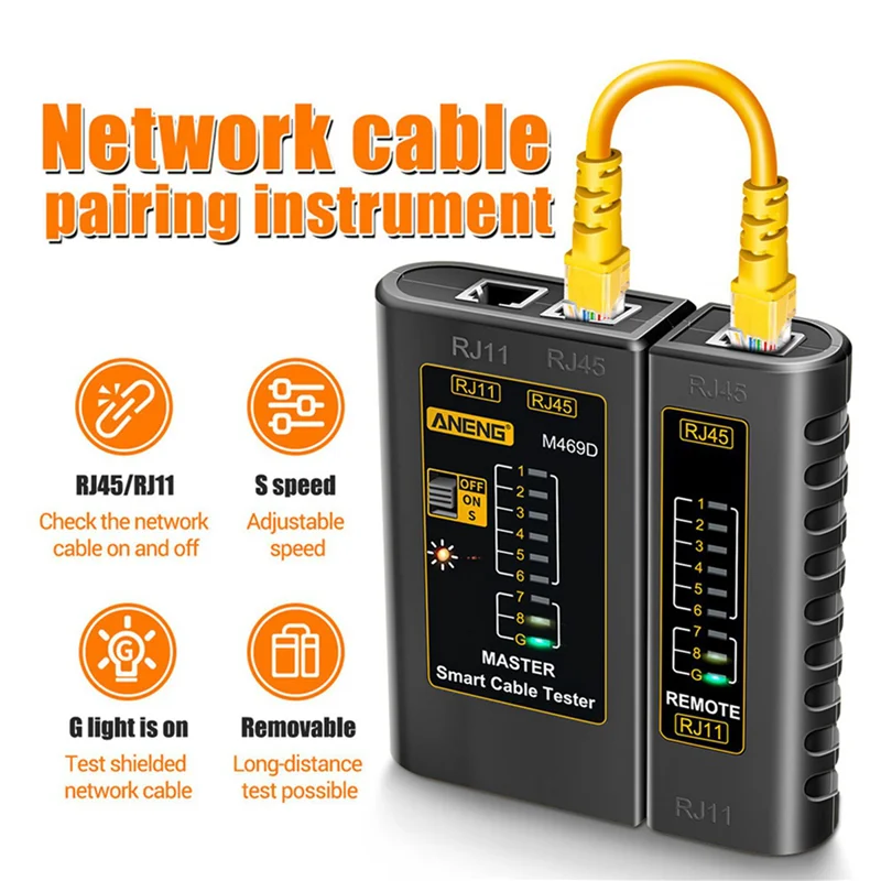 

Premium-3X M469D RJ45 Cable Lan Tester Network Cable Tester RJ11 RJ12 CAT5 UTP LAN Cable Tester Networking Tool A