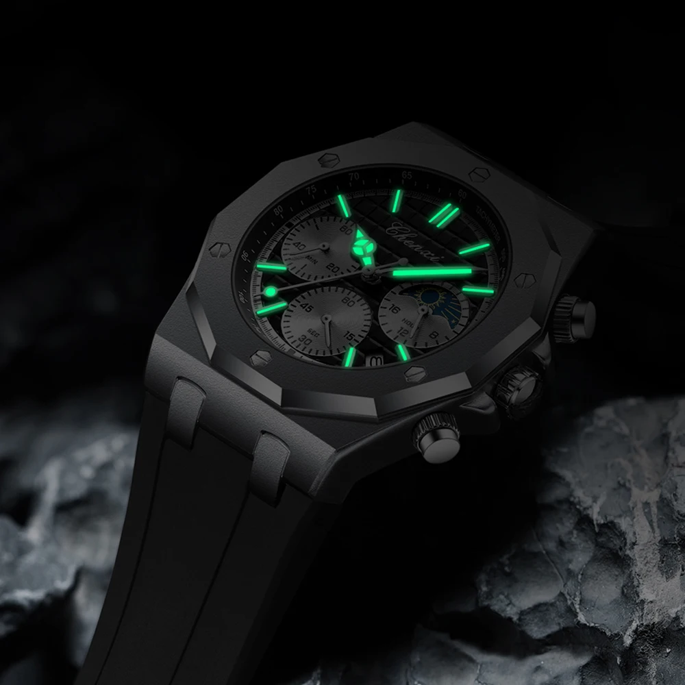 CHENXI ساعة كوارتز رياضية كرونوغراف فاخرة للرجال مقاومة للماء بحزام سيليكون مضيء موضة Relogio Masculino للرجال