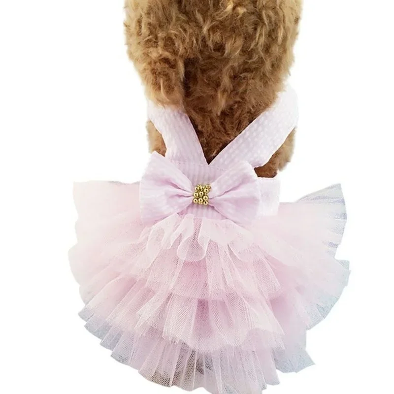 Spring Pet Summer Bowknot Pet Costume Dress Pet Dog Striped Cat Dog Puppy Wedding Princess Skirt Dog Clothes