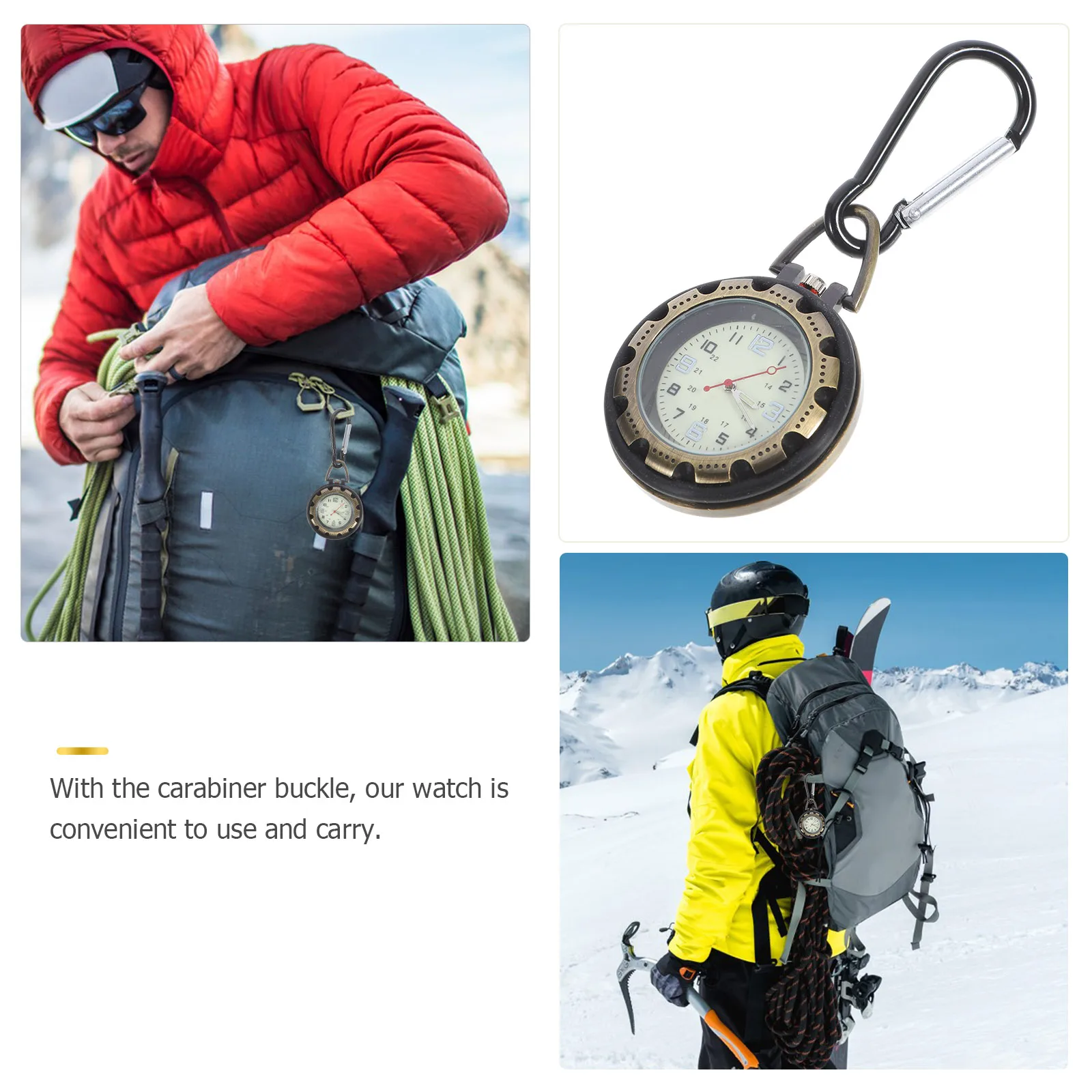 Premium Mountaineering Carabiner Pocket Watch For Backpackers Durable Outdoor Hiking Hanging Watch Travel Keychain Accessory