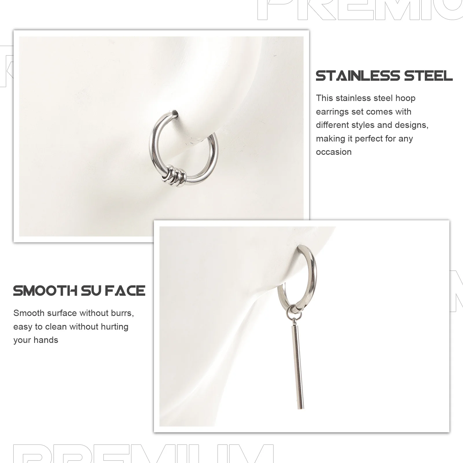 

1Set Long Stainless Steel Hoop Earrings Dangle Drop Lightweight Comfortable Multipack for Men Women Minimalist Statement