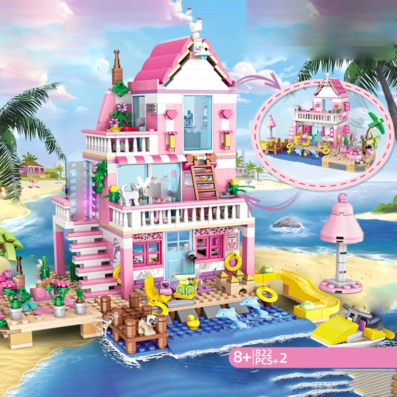 

Citys Summer Seaside Villa Castle MOC Creative Building Blocks Bricks Model Figures DIY Toys Children's Assemble for Kids Gifts