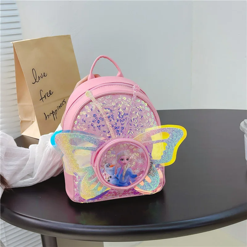 Disney Sequins Frozen Elsa Anna Backpack Fashion Glitter School Book Bag Girls Kawaii PU Leather Travel Backpack Christmas Gifts