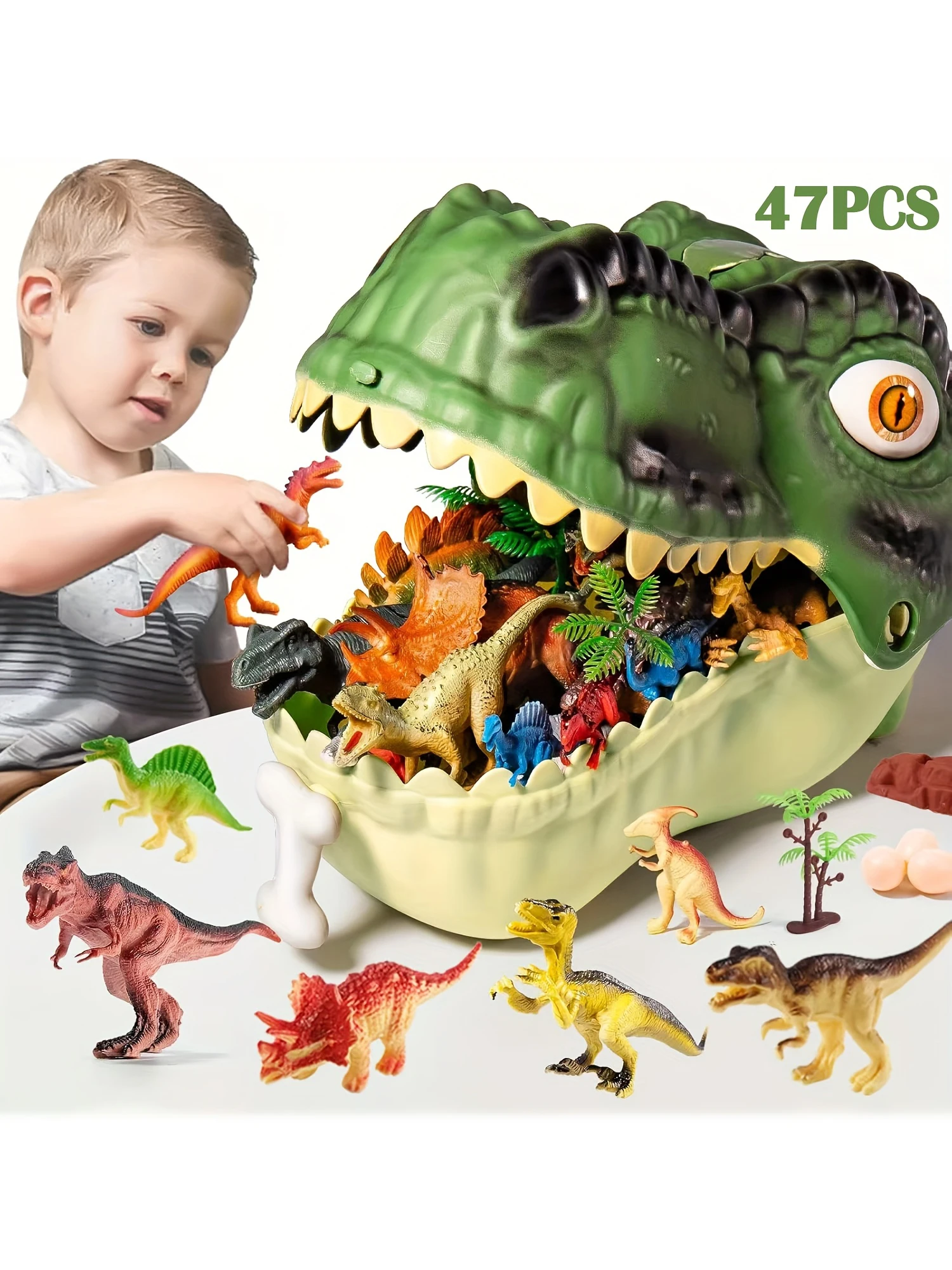 47 Pieces Dinosaur Toys - Realistic Jurassic Dinosaur Models with Egg Tree Fence - Educational Play Set, Create a Dinosaur World with Parents and Friends, Ideal Birthday Gift for Kids!