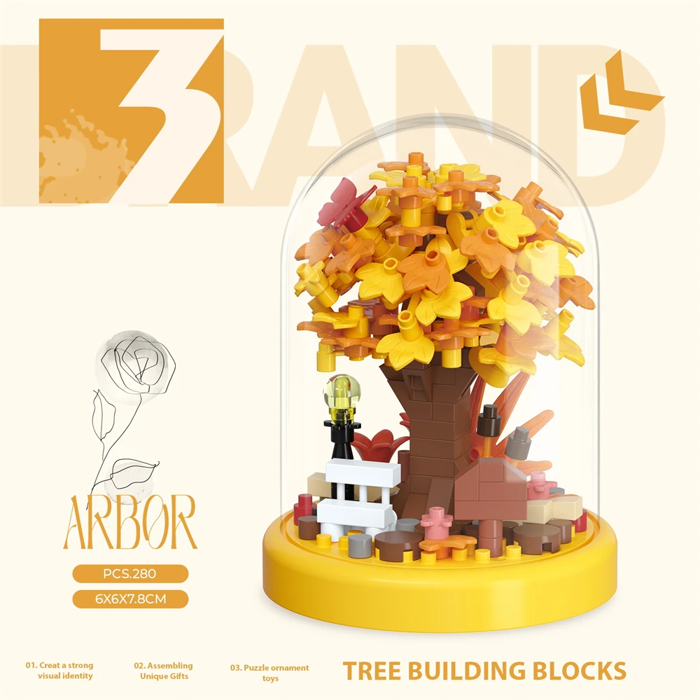 Creatività della città Serie di case sull'albero delle quattro stagioni Street View Micro blocchi di costruzione Modello di mattoni Decorazione della casa Giocattolo per bambini