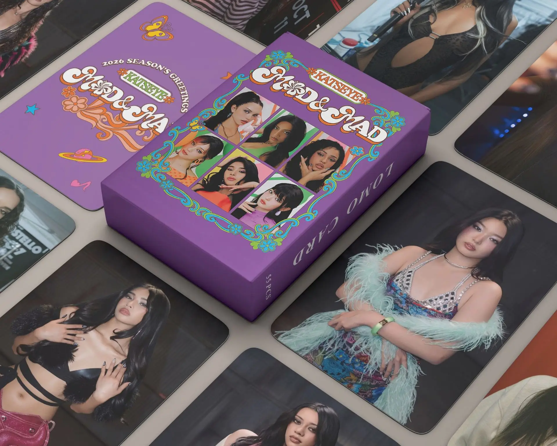 

55 шт./компл. Idol KATSEYE, новая серия 2026 сезонных поздравлений, ломо-карта, открытка Daniela Yoonchae Lara Sophia Manon Megan, подарки для фанатов