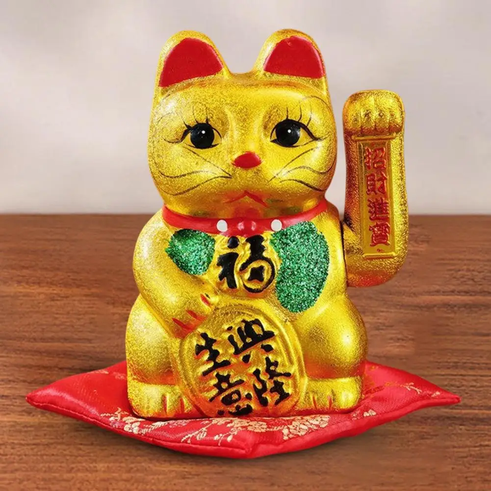 Ornamen Kucing Keberuntungan 7 Inci dengan Kata-kata Berkat Yang Berjabat Tangan Keramik Patung Kucing Keberuntungan Pembukaan Hadiah Dekorasi Rumah