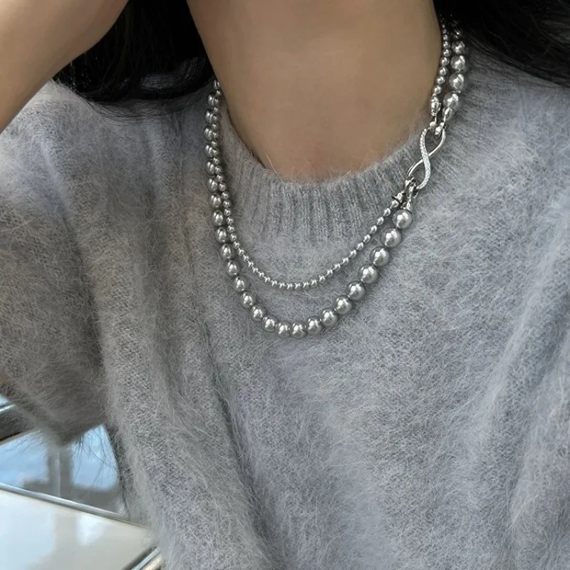 2024 yeni zarif kıdemli cam inci kolye çift katmanlı yığılmış giyen mektup kolye kolye kadın takı