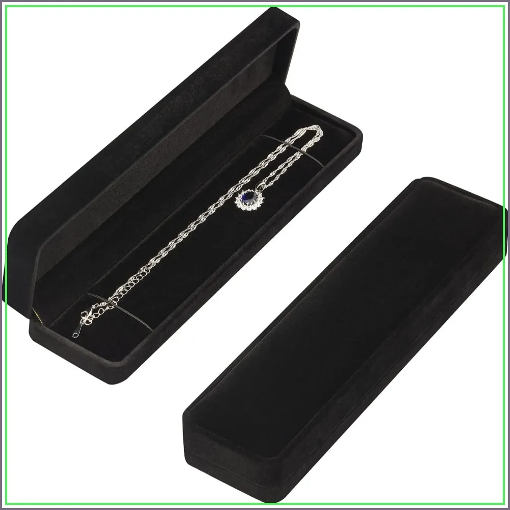 2 Pieces Velvet Jewelry Chain Necklace Gift Box Set, Bracelet Storage Case, Display Box for Wedding, Engagement, Proposal, Birthday and Anniversary (Black)
