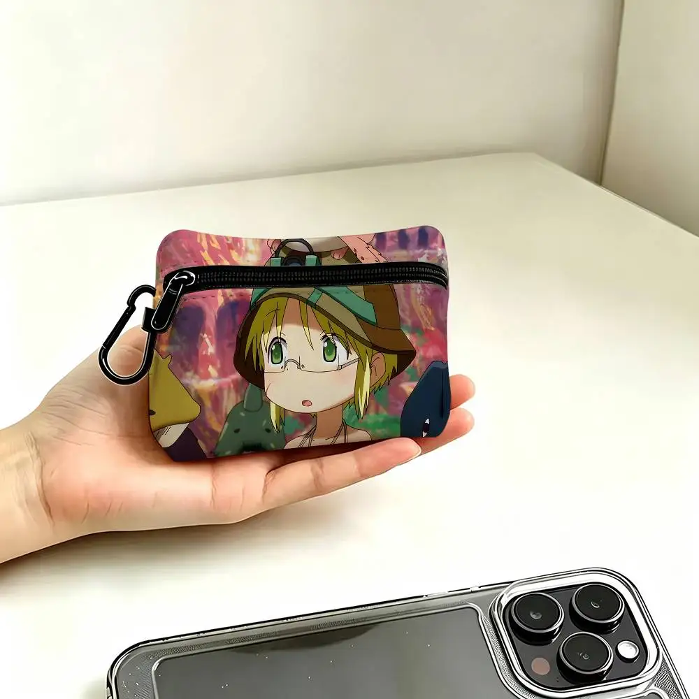 1pc Rico Made In Abyss Coin Purse With Carabiner Hook Portable Key Card Wallet Small Zipper Storage Pouch