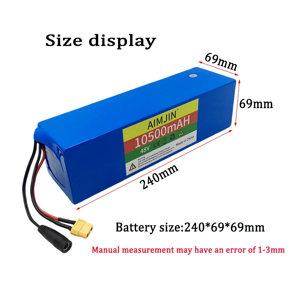 1000W 10500mAh 13S3P 48V 10.5Ah/10500mAh 18650 lithium-ion battery pack suitable for 54.6V with BMS+charger