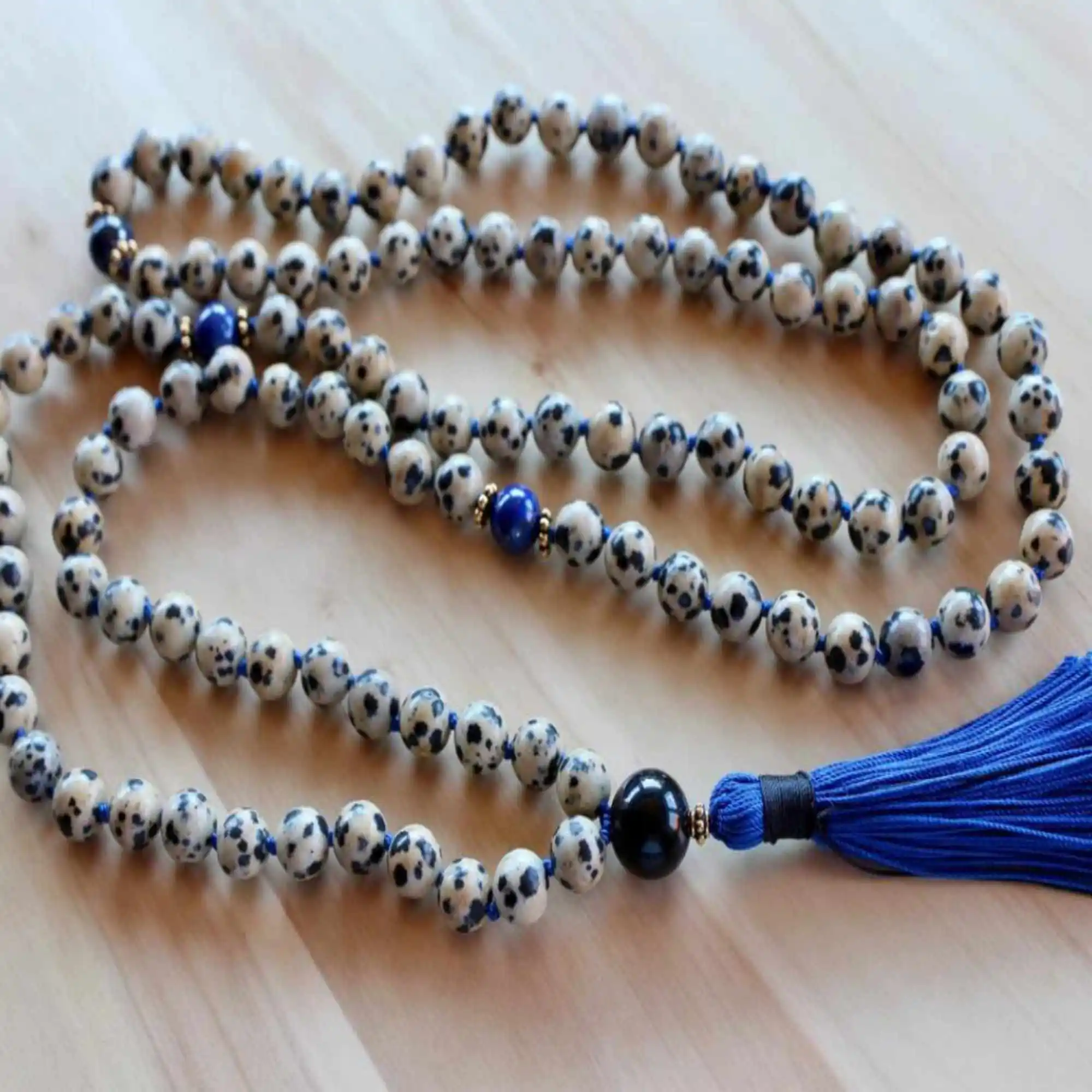 8mm Natural knot Lapis Lazuli Jasper Obsidian Beads necklace Taseel Handmade Mala Buddhist Meditation Stress Beaded Lucky Men