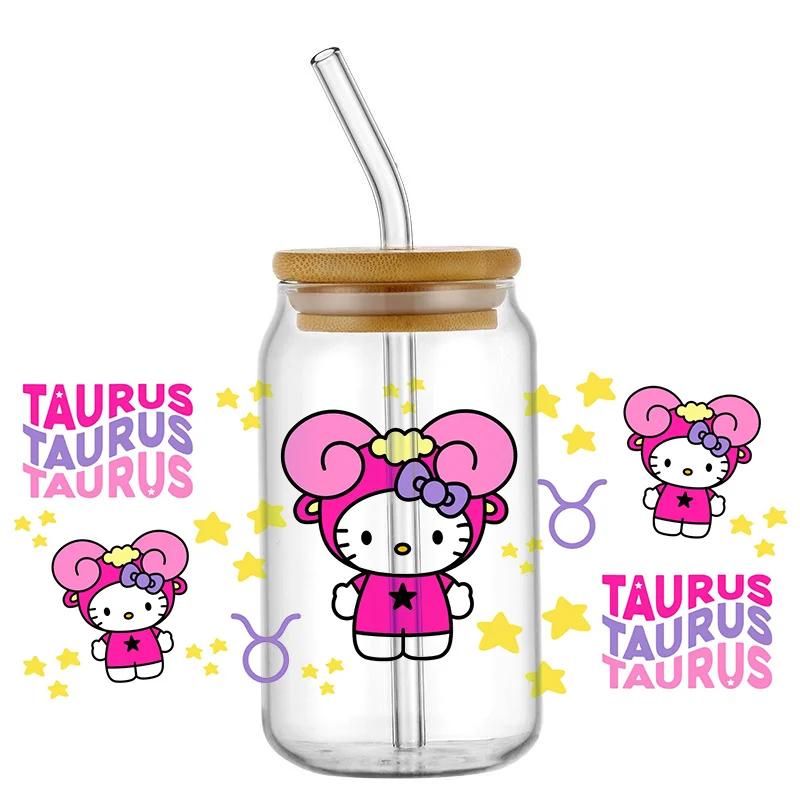 Minso Constellation Kitty Series UV DTF Cup Transfer Stickers Autocollants The Signs of Zodiacs Decals for Libby Glasses