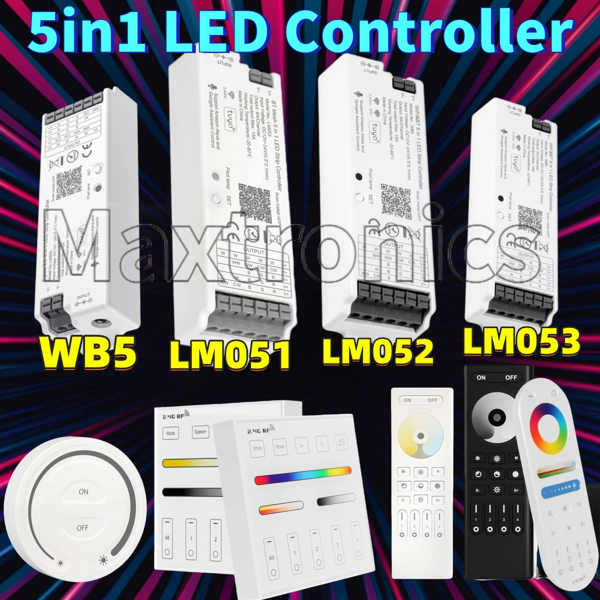 

5 in 1 LED Controller WIFI BT WB5 /2.4G RF LM051 /Zigbee 3.0 LM052 /Bluetooth Mesh LM053 For Single Color CCT RGB RGBW RGB+CCT