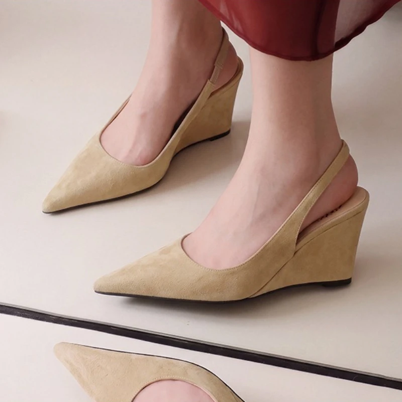 Women's Pumps And Heels Elegant Women's Sandals High Heels Shoes For Woman Suede Pointed Toe Irregular Wedge Slingback