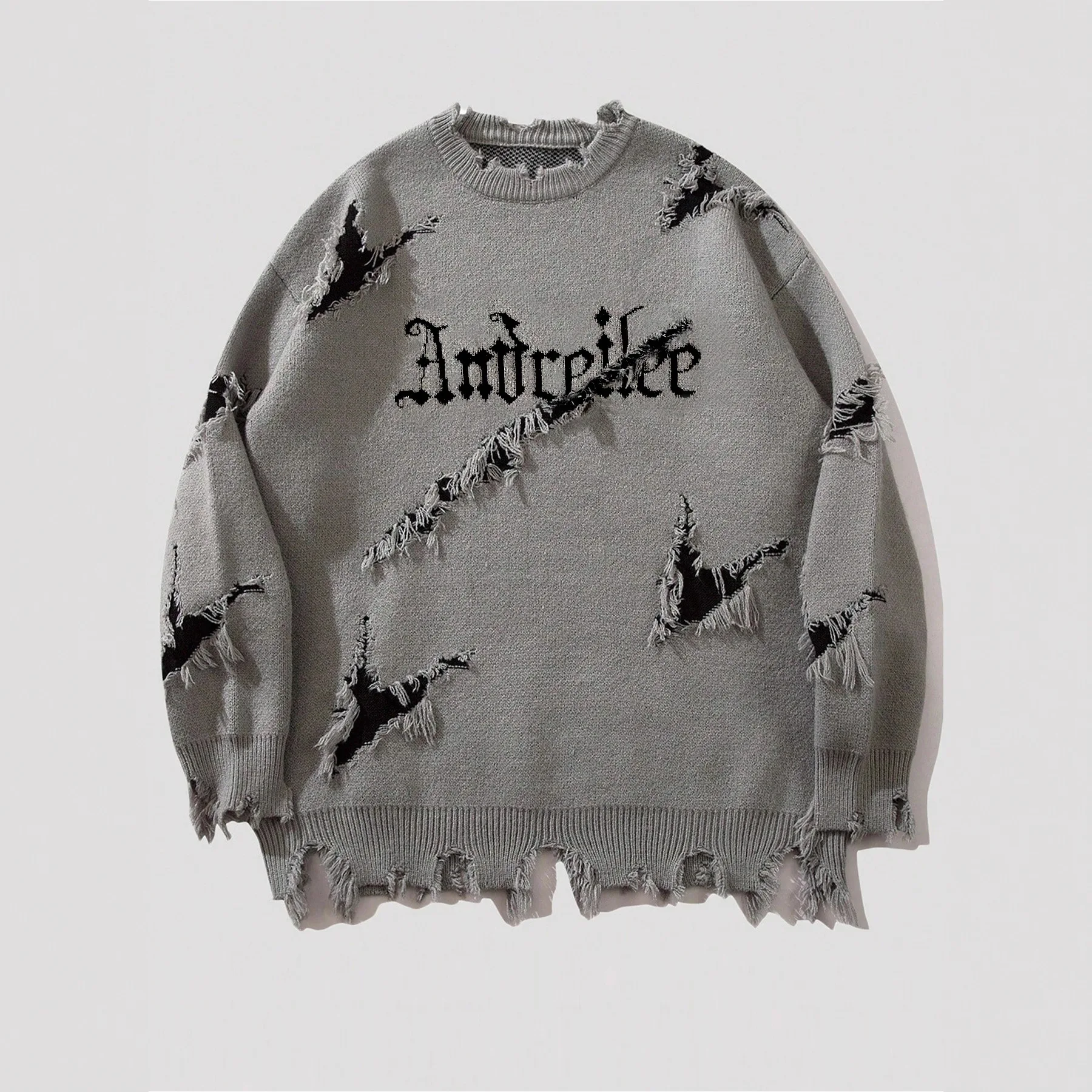 

Новинка 2025 года, мужской потертый свитер, пуловер в стиле хип-хоп, винтажный повседневный трикотаж, топ, уличная мода, осень-зима