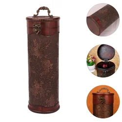 Treasure Chest Wine Box Vintage Wooden Wine Bottle Box Decorative Wine Storage Case Handle Round Christmas Red Wine Wood Packing