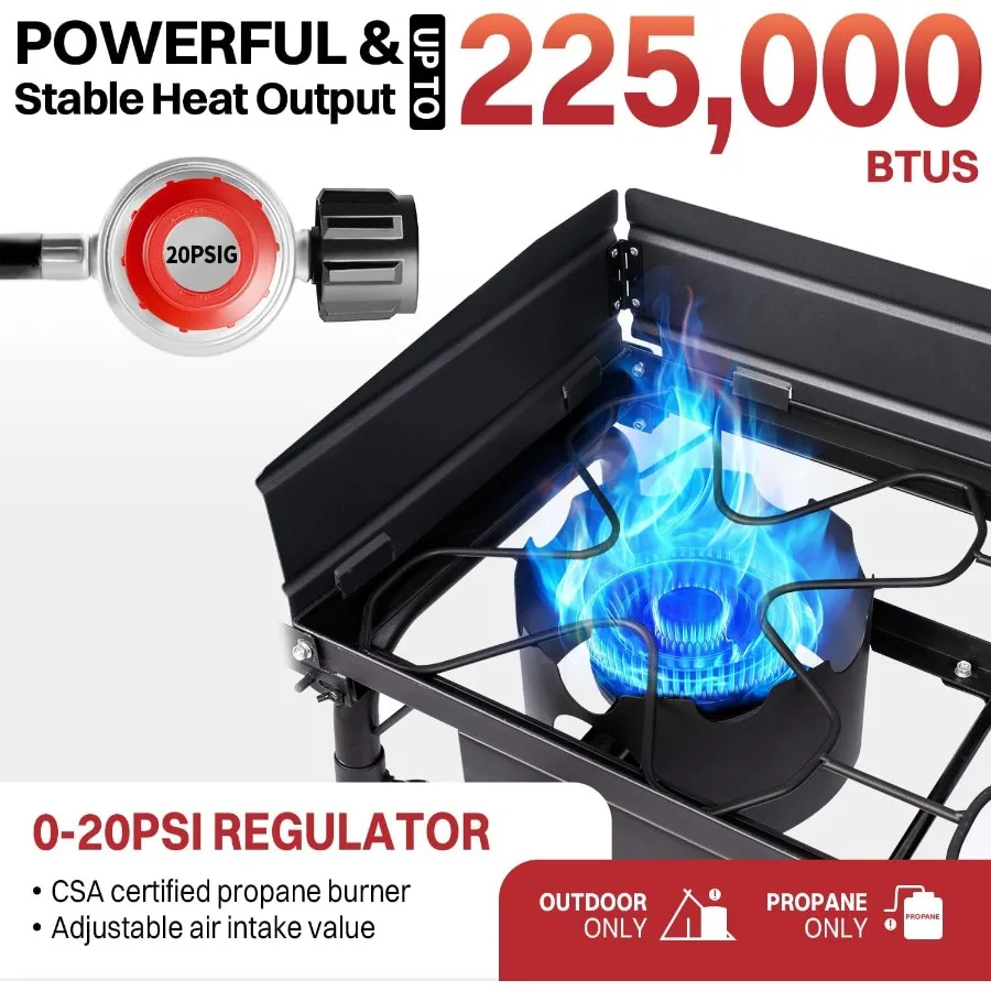 3 الموقد البروبان مخيم موقد 225000 وحدة حرارية بريطانية موقد غاز رفوف جانبية الزجاج الأمامي غطاء مقاوم للماء أرجل قابلة للفصل مثالية للتخييم B #2