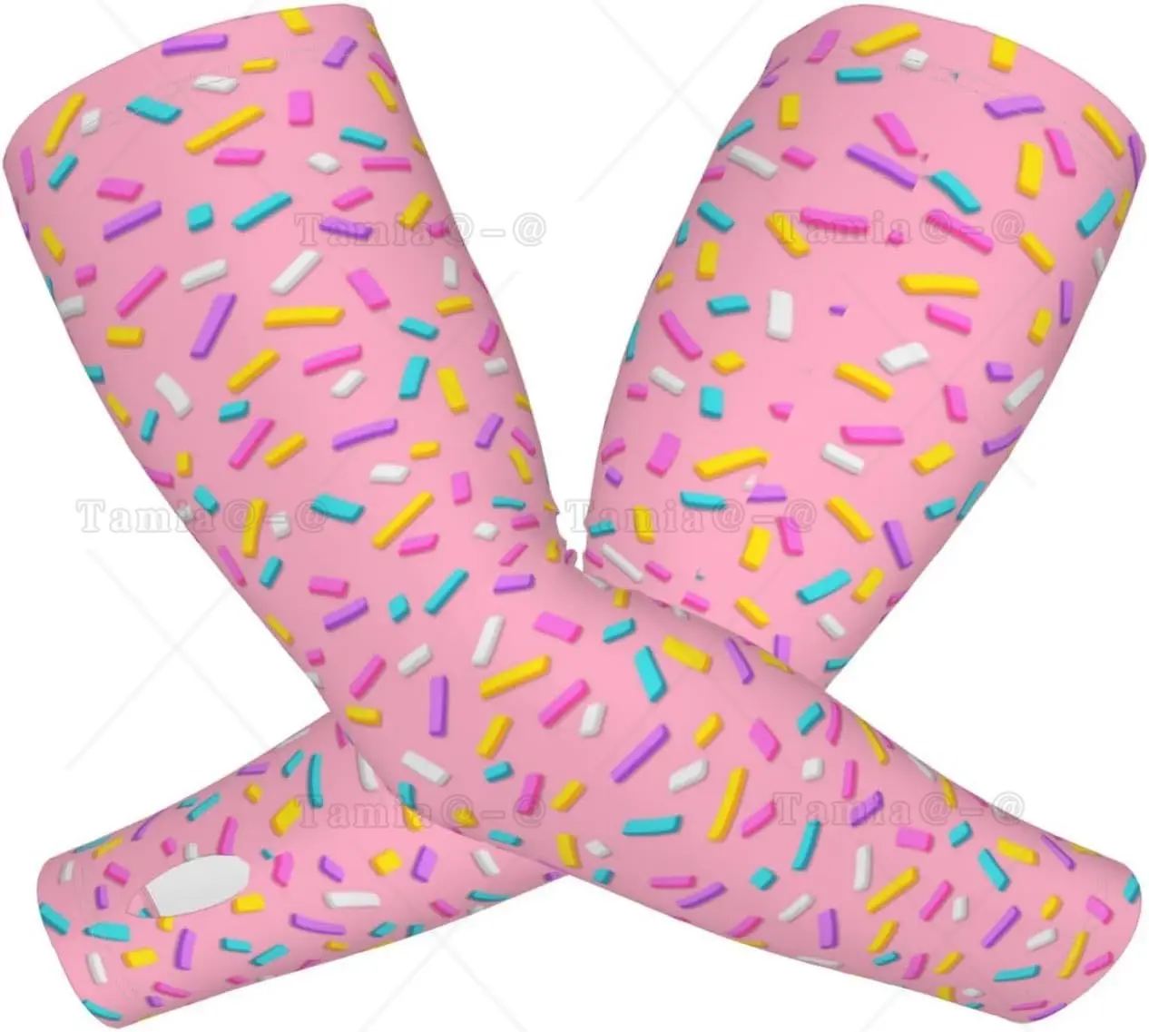 Pink Donut พิมพ์แขนแขน Cooling UV Sun Protection กีฬาการบีบอัดสําหรับผู้ชายผู้หญิงกอล์ฟบาสเกตบอลแขนแขน