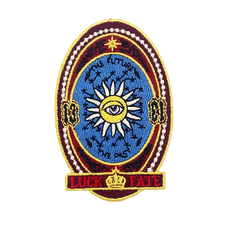 Factory Red Oval Blue Starry Sky Sun Embroidery Alphabet Art Excellent Corporate Logo High Quality Boutique For Clothes Bag Gift