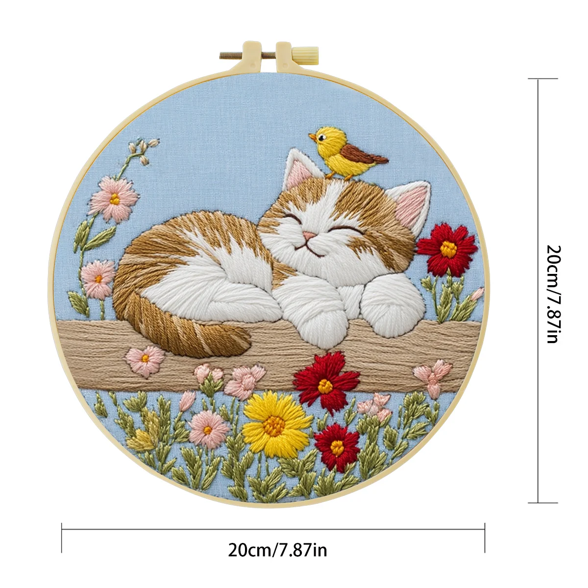 1 Stück 20X20CM/15X15CM 7,87/6,3 Zoll Die kleine Katze im Garten Taschen-Stickerei-Starter-Kit DIY-Kit DIY-Stickerei-Set Handarbeiten – Detail 4