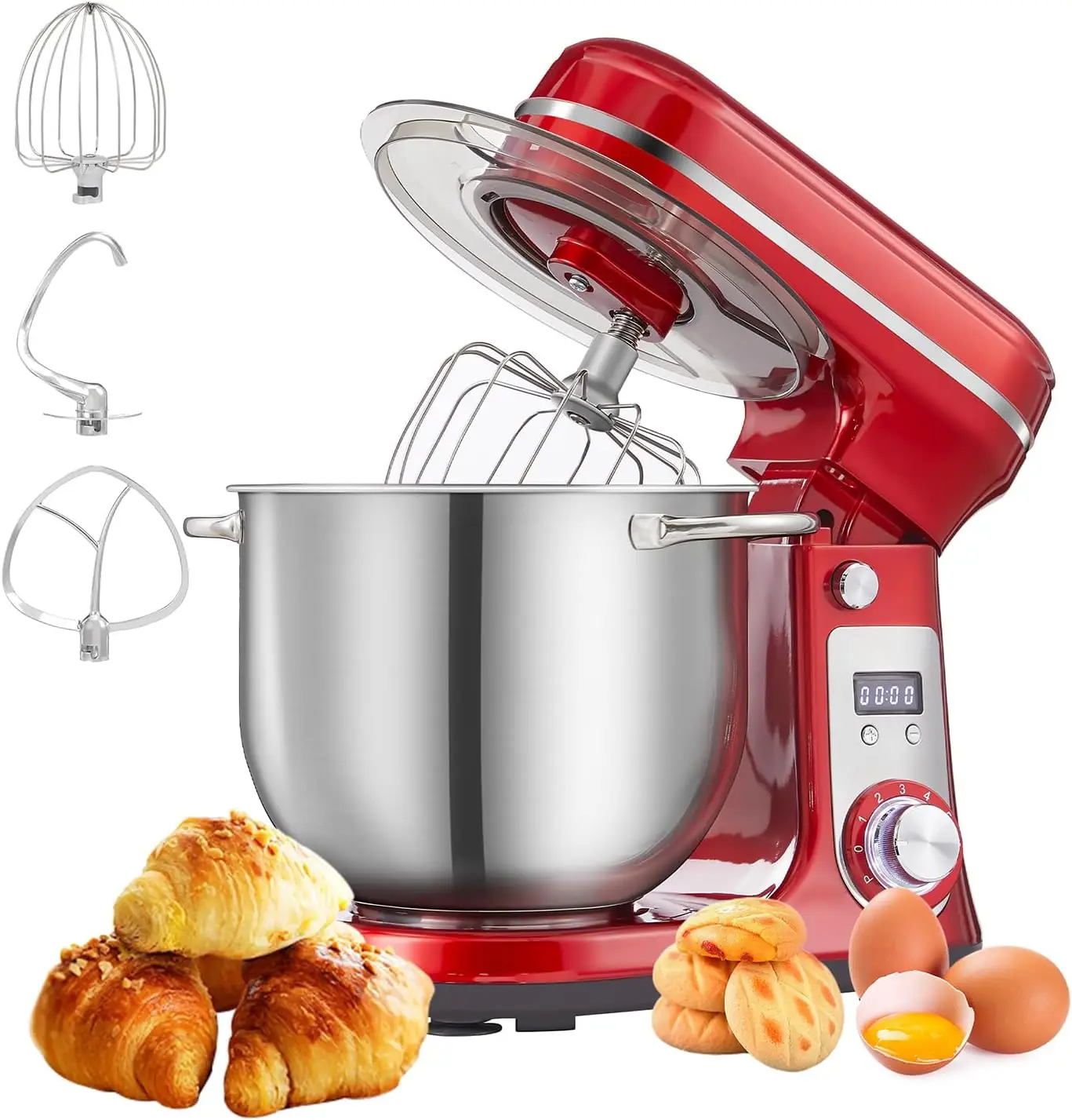 Kitchen Electric Stand Mixer, 6 Speed Tilt Head Food Mixer with 6.5 QT Stainless Steel Bowl, Dough Hook, Flat Beater, Whisk and