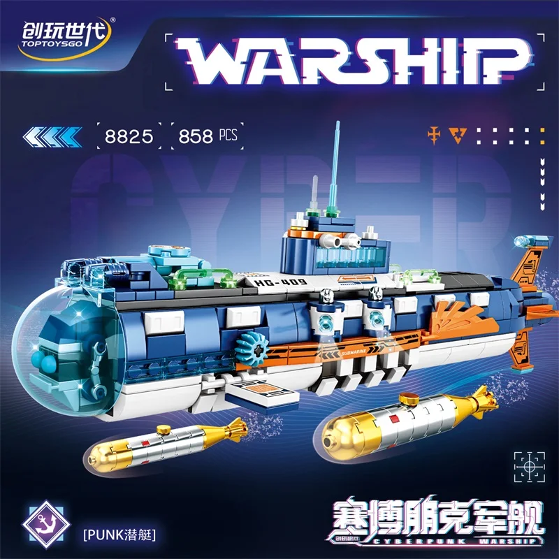 Nuovi blocchi di costruzione Cyberpunk Submarines Serbatoi Portaerei Modello assemblato Ornamenti Giocattoli educativi per bambini Regali