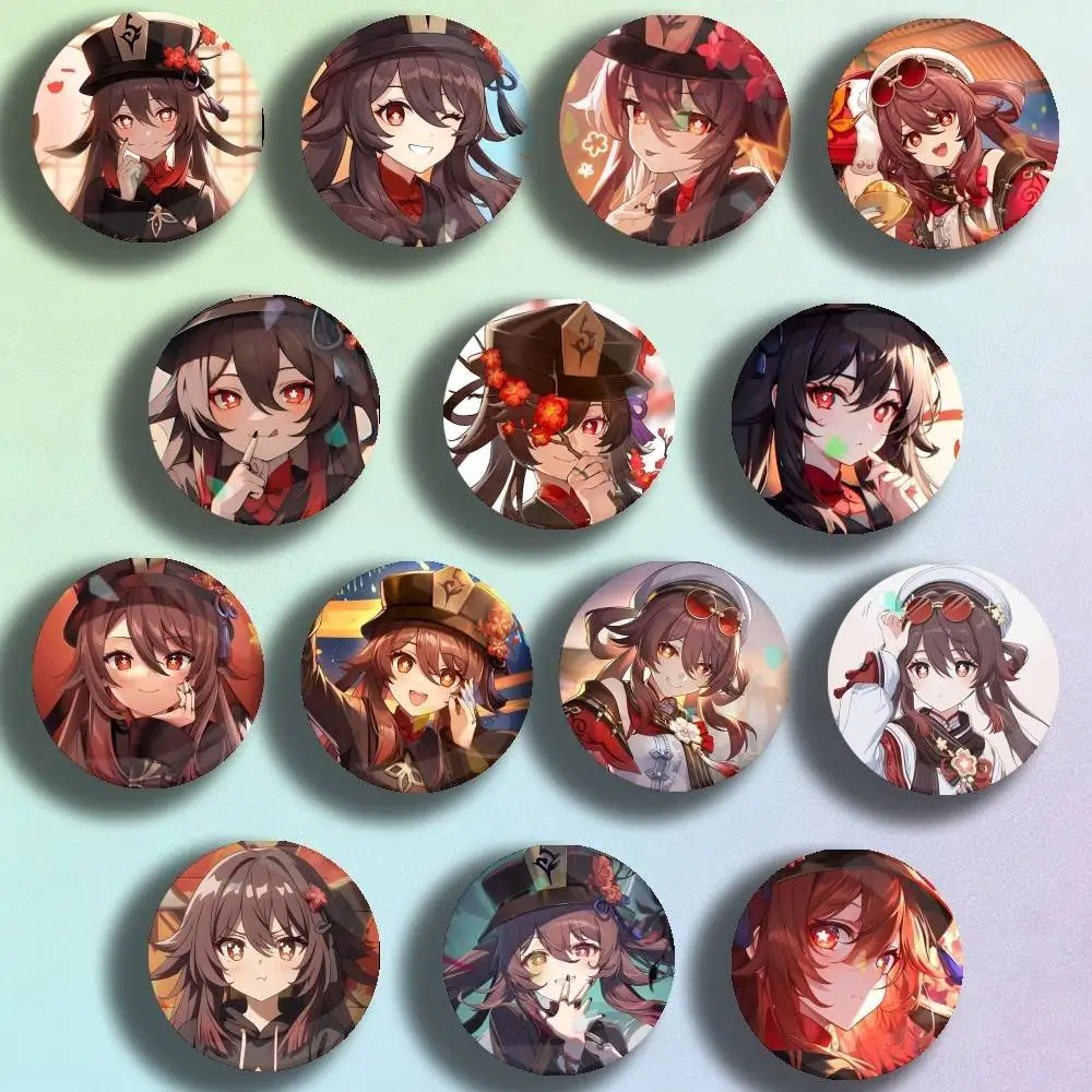 

Funeral Parlor Director Hu Tao Badge Stage Brooches on Backpack Clothes Handmade Round Enamel Pins for JewelryGift Bag Accessory