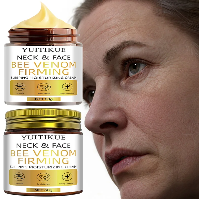 كريم YUITIKUE Bee Venom Overnight 60 جرام - علاج شد الرقبة والوجه، يرطب وينعيم البشرة بشكل عميق، ويستيقا منعش
