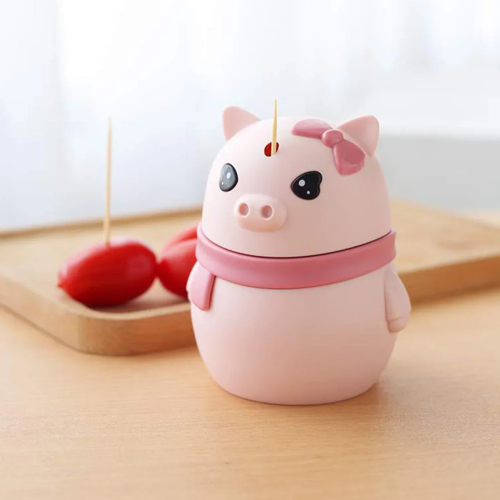 

2pcs Toothpick Box Cartoon Pig Automatic Toothpick Holder Dispenser For Home Restaurant Small Storage Container