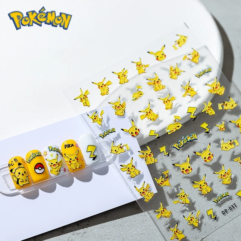 Pokemon Nail Stickers Pikachu Anime Cartoon Kawaii New Craft Thin Tough Manicure Stickers Transparent Back Glue Nail Stickers