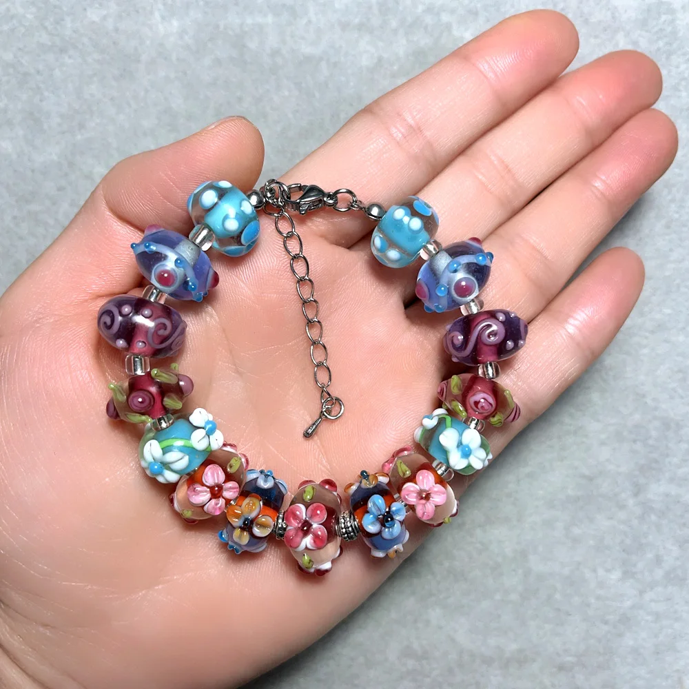 Only Sell 1set!! No Duplicates!!Various Styles Carved Flowers!!! Pure Handmade Retro Lampwork Glass Beads For Charm Bracelets!