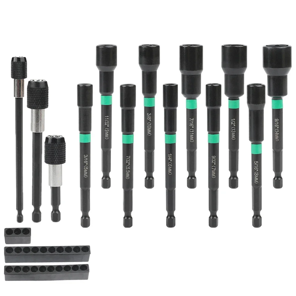

13PCS Hex Nut Driver Drill Bit Adapter Socket Wrench Extension Sleeve 5-14mm For Hand Tools Wrenches Accessory In Stock