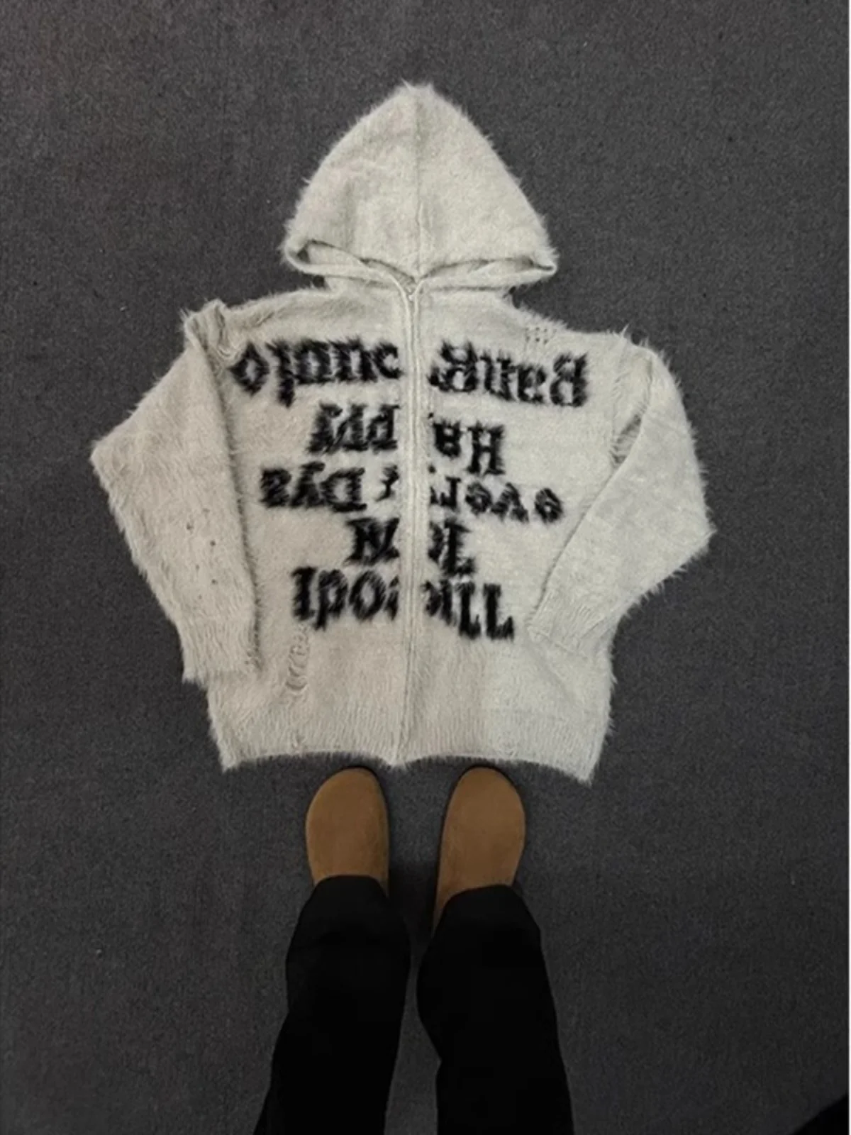 

Retro American Knitted Hat Mink Fur Loose Casual Street Sle Men's Sweater Coat Long Sve Winter Faion Youth Vitali