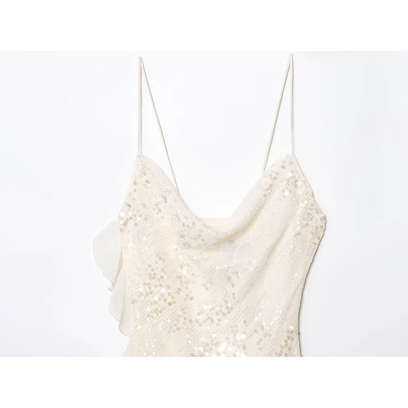 Mini robe Sexy à bretelles Spaghetti et paillettes pour femmes, col oscillant, sans manches, dos nu, robe d'été courte de fête